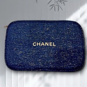 NEW CHANEL Beauty Bag, Navy Blue with Gold threading and zip.